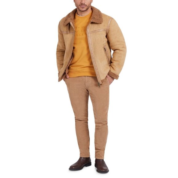 Guess Men's Faux-Shearling Full-Zip Jacket Light Brown Size S MSRP $198 - Picture 2 of 4